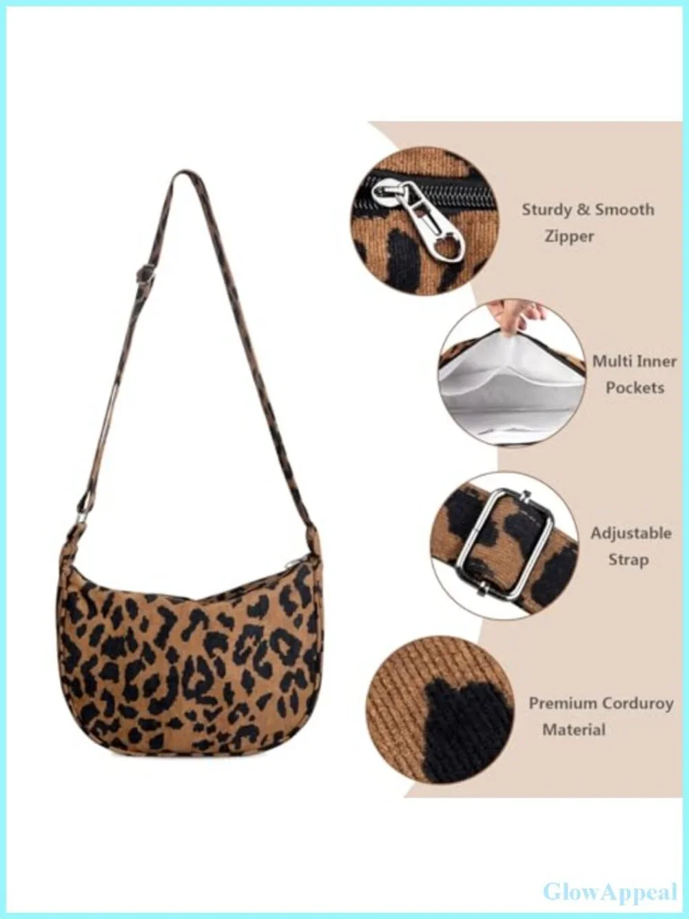 Corduroy Crescent Crossbody Sling Hobo Bag Small Adjustable Strap